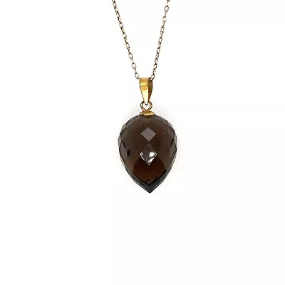 Silver & Gold Plate Smoky Quartz Briolette Pendant • $55