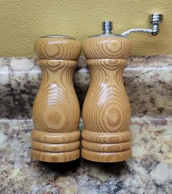 Vtg Olde Thompson Oak Wood Pepper Grinder Mill & Salt Shaker Set USA VGC • $13