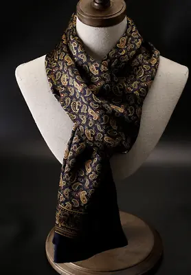100% Silk Scarf Men Women Neckerchief Wrap Paisley Floral Black Yellow QS175-8 • $28.70