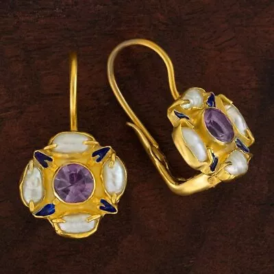 Tudor Amethyst And Pearl Earrings: Museum Of Jewelry • $129.95