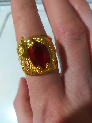 Brand New Men's SZ 10 Chunky Large Golden Dragon Faux Red Stone Asian Ring OBO • $19.99