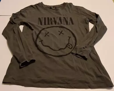 Nirvana Smiley Face Long Sleeve T Shirt Cotton On Size XS Grey Grunge Music 90s • $35