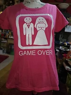 Funny Pink Game Over Wedding Tshirt Hen Do Size Large COMES UP SMALL • £6