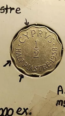  1938 Cyprus 1/2 Piastre Coin DDR -RARE 1080000 EX. • $120