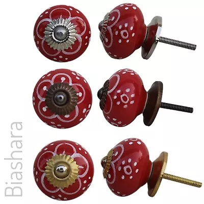£2.60 • Buy Red CERAMIC DOOR KNOBS Vintage Daisy Cupboard Handles Cabinet Drawer Floral 