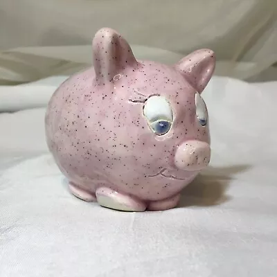 Vintage Folk Art Piggy Bank Glazed Ceramic Hand Made And Painted Adorable❤️ • $8.50