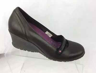 Merrell Petunia Espresso Brown Leather Wedge Heels Mary Janes Shoes Womens 6.5 • $14.24