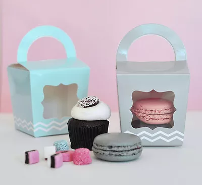 White Pink Grey Blue Chevron Cupcake Treat Candy Tote Wedding Favor Boxes • $184.80