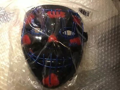 LED Halloween Mask Neon 3-Mode- Purge Cosplay Light V Fawkes Anonymous NEW • $11.99