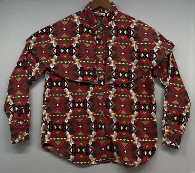 VTG Rodeo Western Wear Shirt Womens LARGE Aztec Pattern Long Sleeves Southwest • $28.01