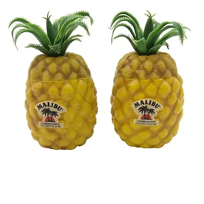 Vintage Malibu Caribbean Rum Plastic Pineapple Shape Tiki Cups Beach Bar Set 2 • $16.72