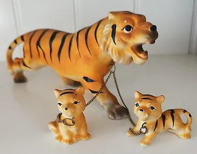 Vintage Bisque Porcelain Tiger And Cubs Chained Japan Figure Artmark? • £47.03