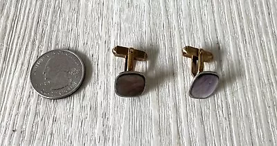 Swank Vintage Estate Gold Tone Square Gray Mother Of Pearl Dress Shirt Cufflinks • $15.99