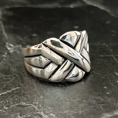 925 Sterling Silver Band Puzzle Men's Ring  Silver Shiny Jigsaw Puzzle Figured • $58