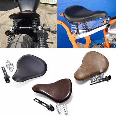 Motorcycle Soft Leather Solo Seat Springs For Harley Honda Yamaha Bobber Chopper • $81.25