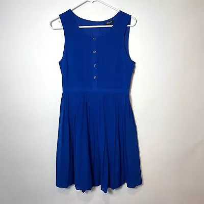 Madewell Pleated Silk Mini Shirt Dress Womens Size 4 Royal Blue Sleeveless 06159 • $27.30