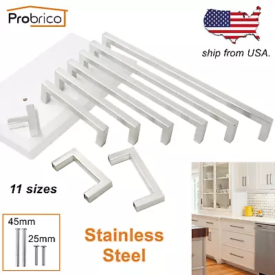 $5.24 • Buy Brushed Nickel Kitchen Cabinet Pulls Stainless Steel Drawer Handles Square Knobs