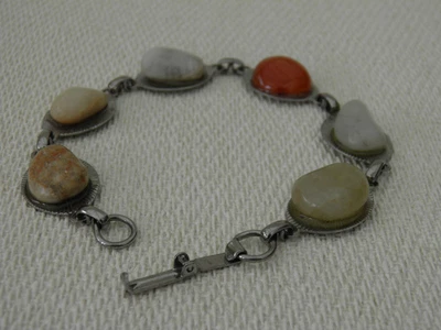 Vintage Bracelet Costume Jewellery 1970s Semi-Precious Stones Carnelian Agate • £6
