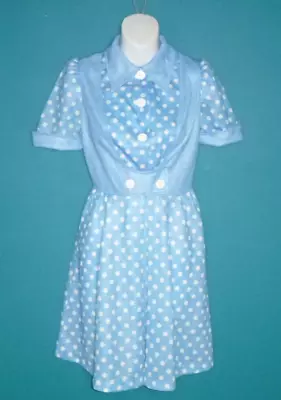 Vtg 70s Light Blue Polka Dot Polyester Mini Dress BIG Collar Metal ZipperSz XS/S • $38