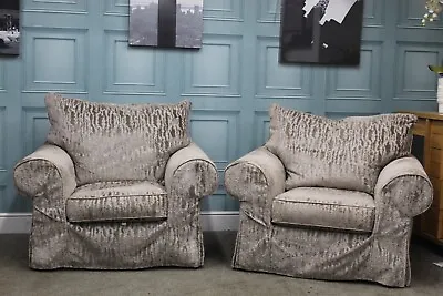 Collins & Hayes Lavinia Pair Of Armchairs In Mink Fabric Removable Covers • £1139