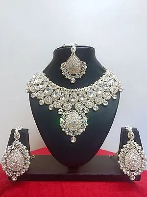 Indian Bollywood Style Fashion Rose Gold Plated Bridal Jewelry Necklace Set • $20.99