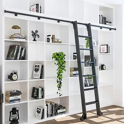 HARDJULAN Hook On Rolling Library Ladder Track Kit With Metal Ladder • $399