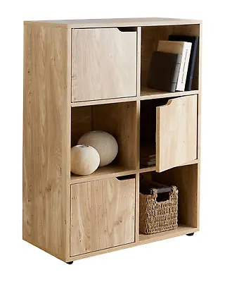 Free Standing 6 Cube Storage Cabinet Shelves Bookcase Wooden Display Unit Oak • £50.99