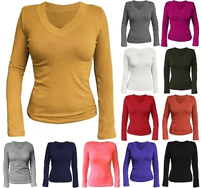 $13.95 • Buy Basic Women's Cotton  Deep V-Neck Long Sleeve T-Shirt Top