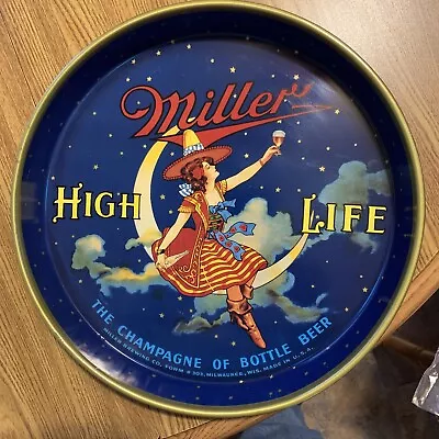 Miller High Life Vintage Metal Serving Beer Tray “Girl On The Moon” 12” Round • $85