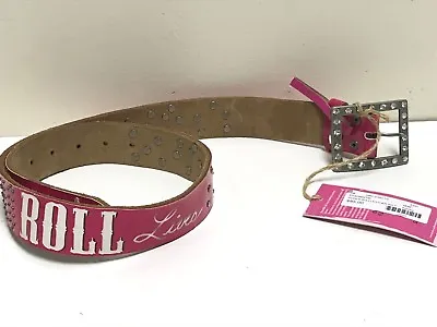 ED HARDY New Girls KIDS Fuchsa ROCK & ROLL LEATHER BELT W STUDS Sml RTL $85 R255 • $34.95