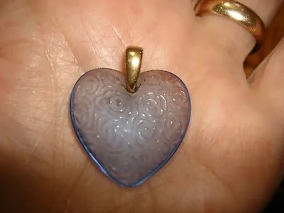 Vintage Authentic Lalique France Sky Blue Heart Crystal Glass Pendant Necklace • £134.98