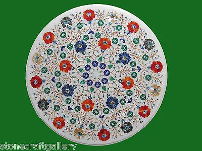 23  Marble Table Top Lapis Inlay Semi Precious Stone Work For Home Decor • $774.40