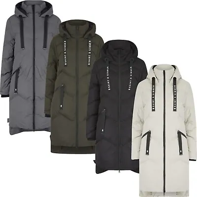 Womens Ladies Long Quilted Padded Winter Coat Hooded Puffer Jacket Zip Pockets • £52.95