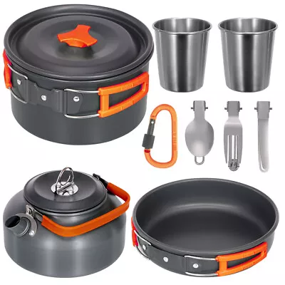 Camping Cookware Set Lightweight Portable Pan Kettle Cups Spoon Fork T2P7 • $51.90