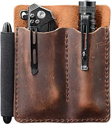 EDC Leather Pocket Organizer Pocket Slip Pocket Knife Pouch EDC Carrier With • $21.49