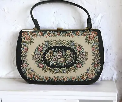 Vtg. Verdi Needlepoint Floral Tapestry Purse Carpet Bag Cottage Core 1950s Great • $75