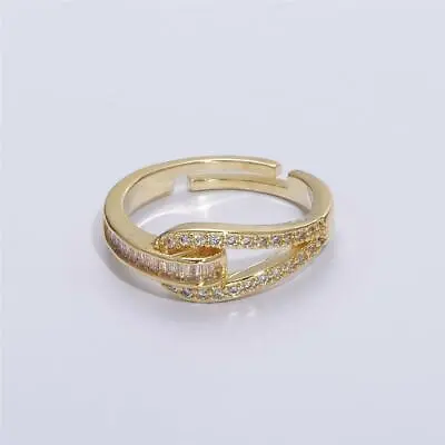 Dainty Gold Belt Bucket Ring Simple Elegant Micro Pave Daily Wear Ring Jewelry • $9.49