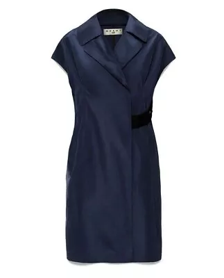 Marni For H&m Rare Retro Dark Blue Wrap Shirt Dress Uk 6 Eu 32 Us 2 Xs Bnwt • $136.86