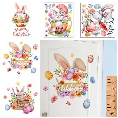 PVC Easter Wall Sticker Bunny Eggs Wall Mural Cartoon Rabbit Toilet Decals • $7.07