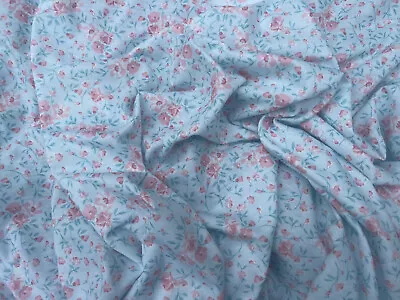 Sky Blue Floral Romantic Designer Print Cotton Viscose Jersey Dress Fabric 150cm • £6.95