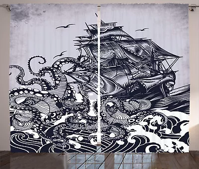 Nautical Curtains Octopus And Ship In Storm • £47.99