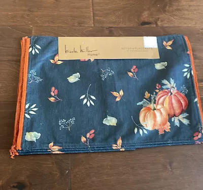 Nicole Miller Fall Floral Placemats Set Of 4 Thanksgiving Pumpkins Leaves New • $29.93