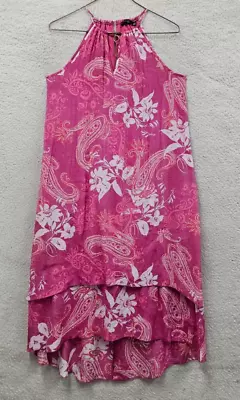Mlle Gabrielle Women Dress Medium Pink Floral Rayon Blend Halter Layered Hi-Low • $15.25