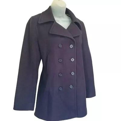 J. CREW Womens Peacoat SZ M Double Breasted Deep Purple Wool Style 61415 • $29.88