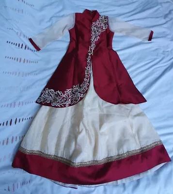£10 • Buy Girls Indian Pakistani Maroon & Gold Party Wear Outfit Dress Size 20 2-3-4Years)