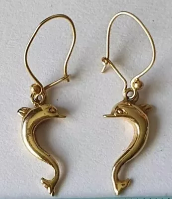 14ct Yellow Gold Dolphin Dangle Earrings 585 • £30