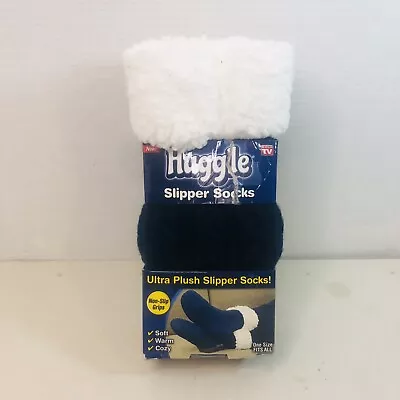 Huggle Dark Blue  Plush Fleece Non-Slip Slipper Socks 1 Size Fits All New 2019 • $7.49