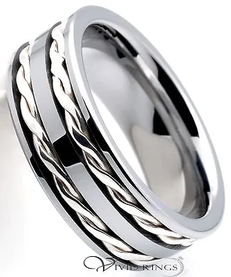 Men Tungsten Ring Braided Band 8mm Size 7.5 To 14.5 • $22.99