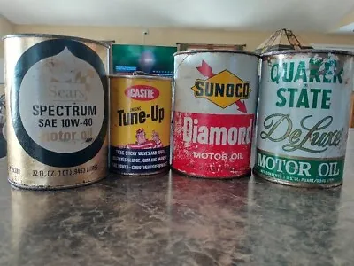 1970's Vintage Lot Of 4 Spectrum Casite Sunoco Quaker State Metal Oil Cans • $47