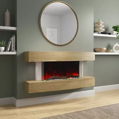 47 Inch Curved Light Oak Effect Wall Mounted Smart Wifi Electric Fire - A AGL054 • £409.92